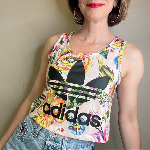 adidas Tops - Adidas Originals Farm Floralita floral print crop top tank pink trefoil logo S